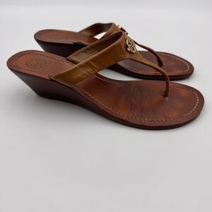 Tory Burch Cameron Leather Wedge Sandals Women's Size 9.5 M Tan